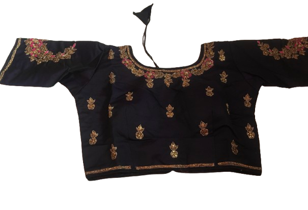 Raw Silk Navy blue Designer Blouse 32